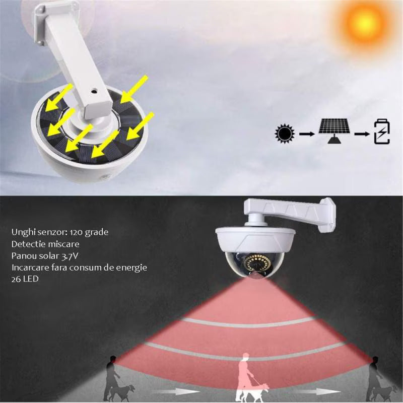 Camera de supraveghere falsa, incarcare solara, 55 de leduri, control din telecomanda