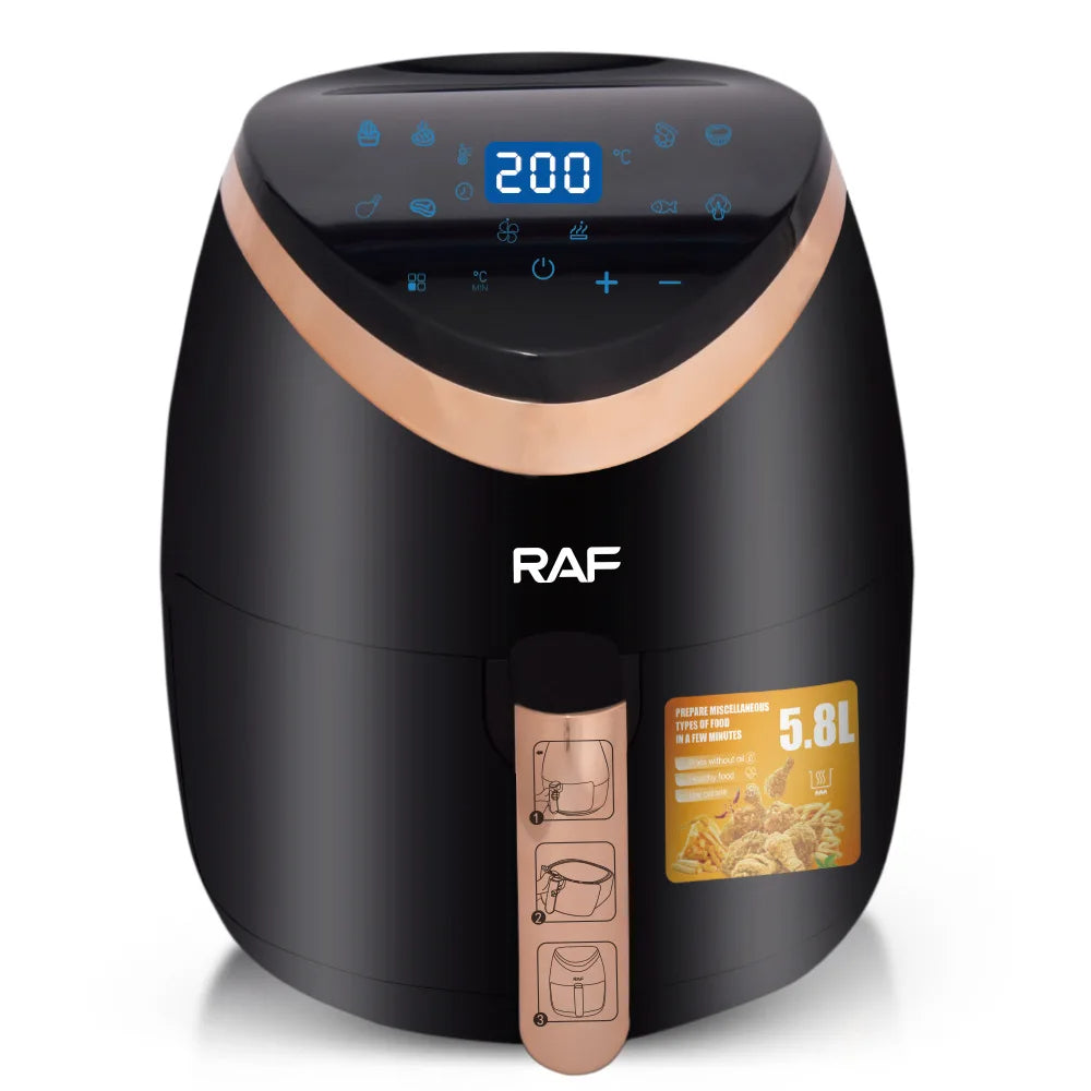 Friteuza cu aer cald - Air Fryer, Capacitate 5.8L, 1500W, Display Digital