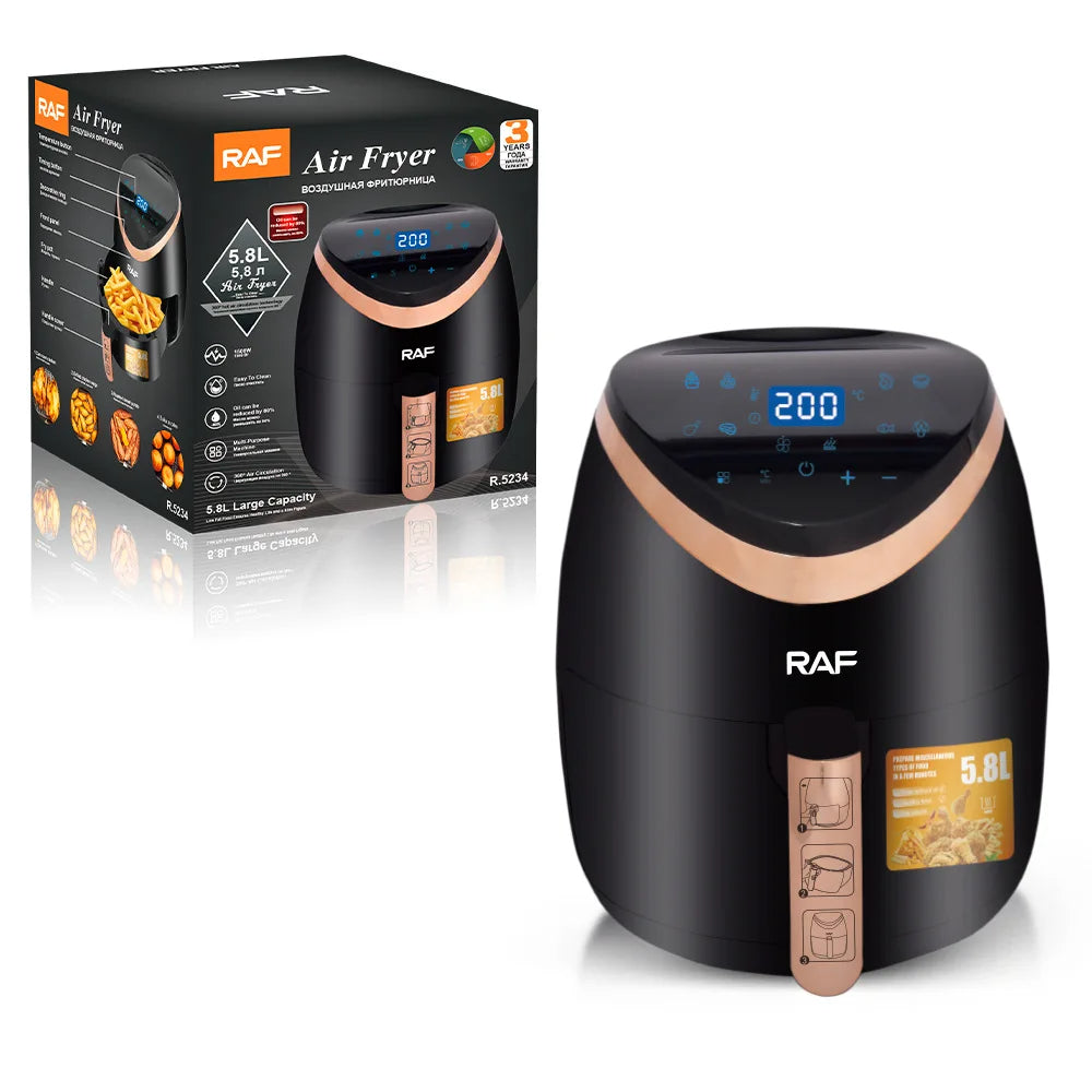 Friteuza cu aer cald - Air Fryer, Capacitate 5.8L, 1500W, Display Digital