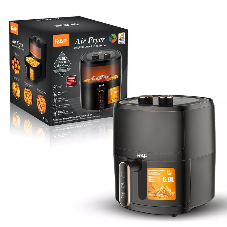 Friteuza cu aer cald - Air Fryer, Capacitate 6L, 1500W, Cu Vizor