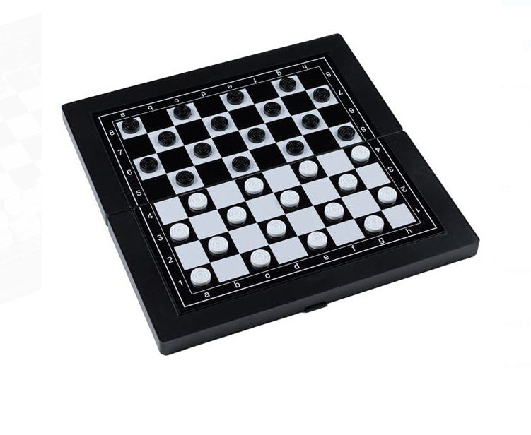 Joc 3 in 1, Table, Sah, Dame, tabla magnetica, 64 piese, 24.5x24.5 cm