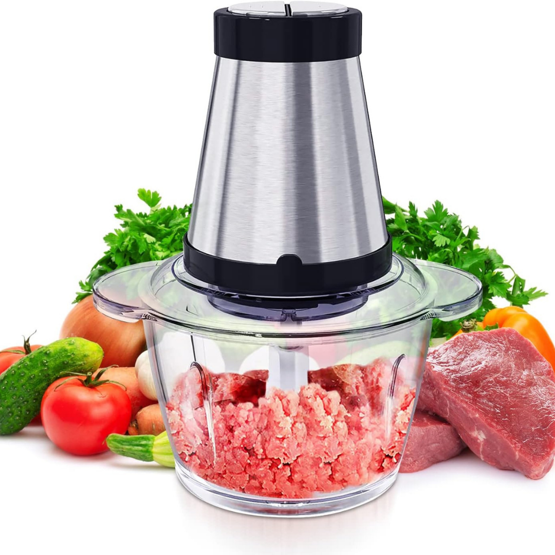 Tocator electric pentru carne si legume, 4 lame inox, 2 viteze, bol sticla