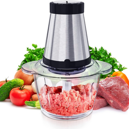 Tocator electric pentru carne si legume, 4 lame inox, 2 viteze, bol sticla
