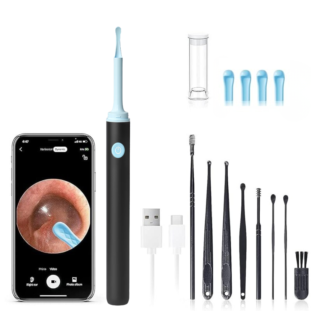 Aparat pentru curatarea urechilor cu camera HD 1080P, compatibil iOS & Android, + cadou set 8 accesorii