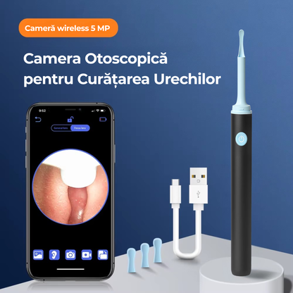 Aparat pentru curatarea urechilor cu camera HD 1080P, compatibil iOS & Android, + cadou set 8 accesorii