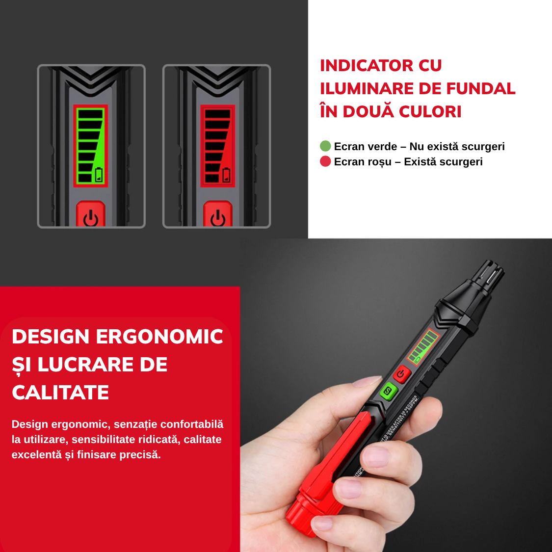 Detector de gaz portabil, alarma vizuala si sonora, sensibilitate reglabila