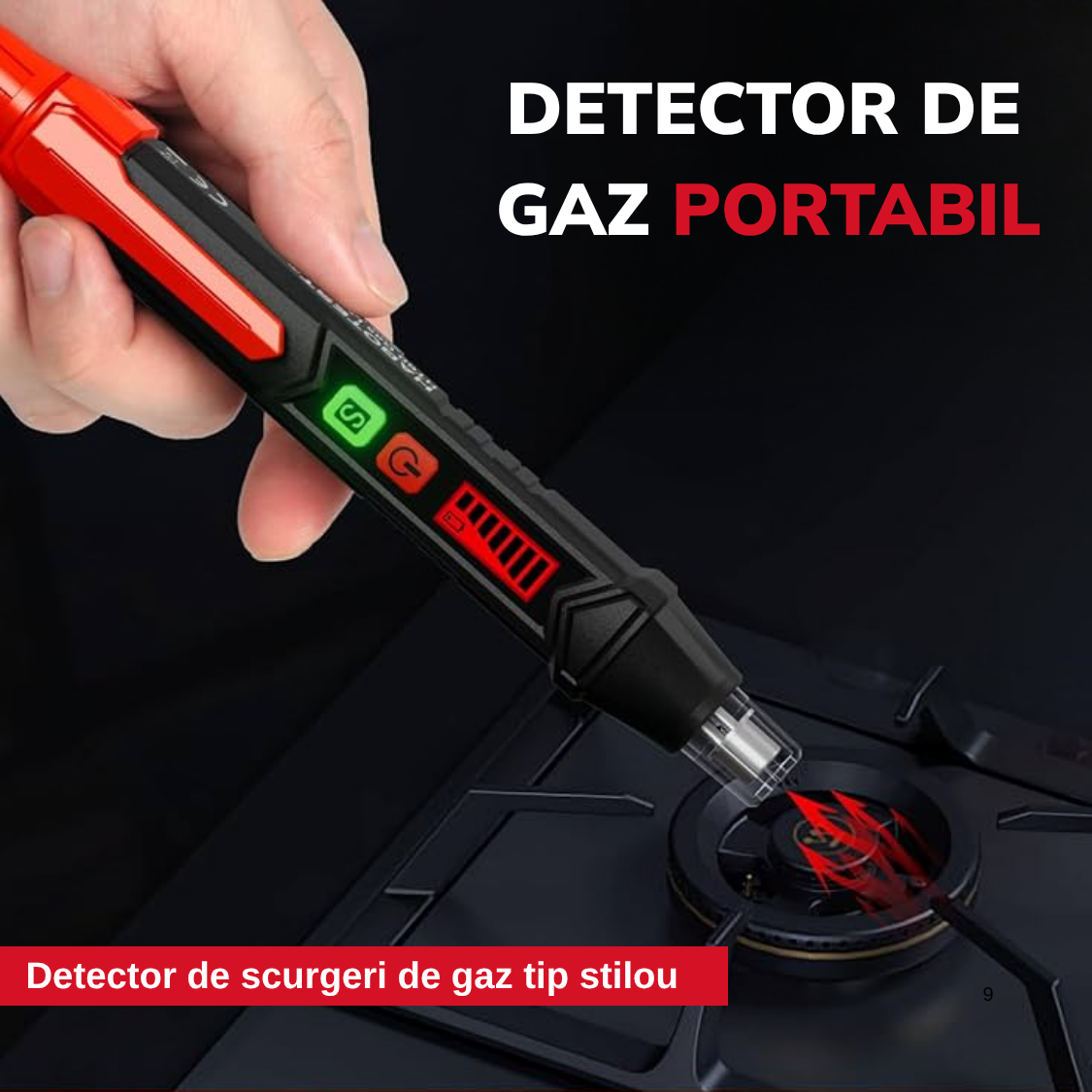 Detector de gaz portabil, alarma vizuala si sonora, sensibilitate reglabila