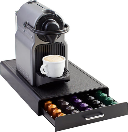 Sertar organizator pentru 50 capsule cafea tip Nespresso, Negru, 33x23x5.5 cm