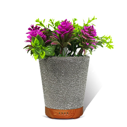 Umidificator aromaterapie in forma de ghiveci cu flori, 7 culori, programabil